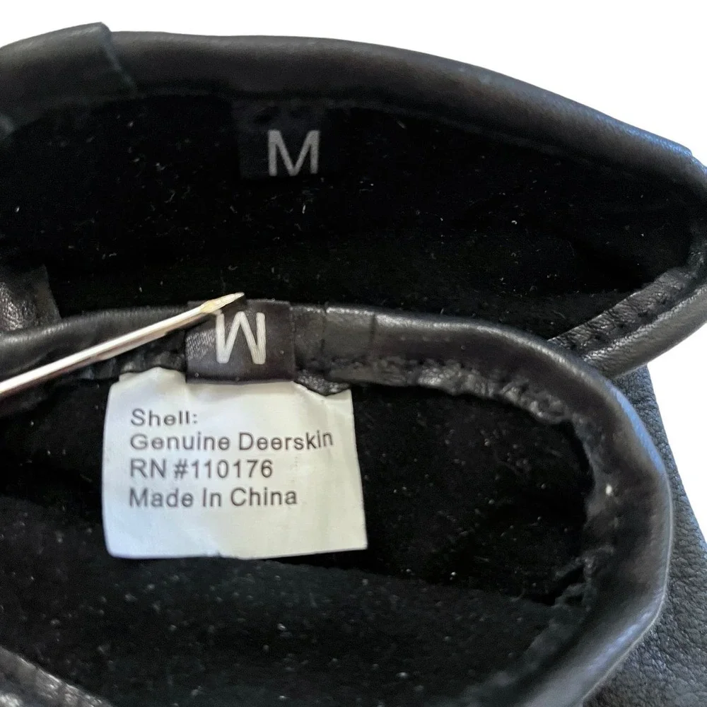 Deerskin Leather Black Winter Gloves - Size M / 7.5